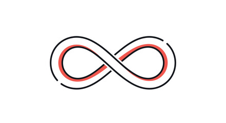Naklejka premium Doodle-style illustration of an infinity symbol with black and red lines, representing the concept of being limitless or eternal.