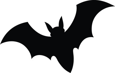 Obraz premium Solid Black Minimal Flying Bat Silhouette with Spread Wings – Vector Icon Symbol