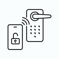 smart lock icon, phone key for unlock door and open, display device with digital access, automatic electronic opening, thin line symbol on white background - editable stroke vector illustration