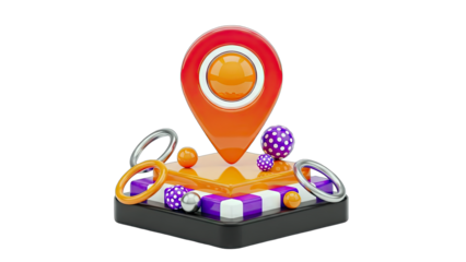 3D Location Pin Icon with Abstract Design