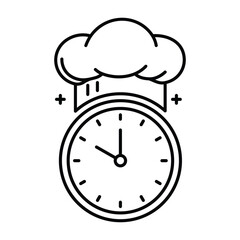 cooking time icon  chef hat and clock  thin line symbol on white background