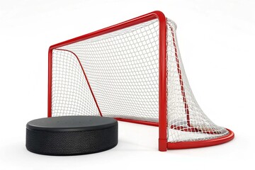 Vector ice hockey goal with net 3d puck