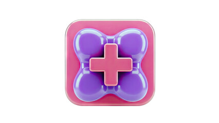 3D Medical Icon with Plus Sign on White Background