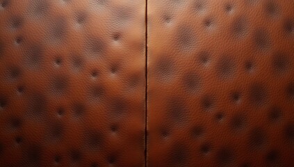 Fototapeta premium Rich brown leather surface with tufted indentations and a central vertical seam