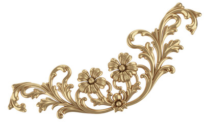 Golden floral decorative border with flowers isolated on a transparent background