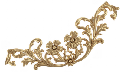 Golden floral decorative border with flowers isolated on a transparent background
