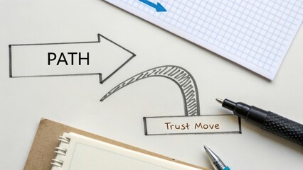 Business diagram illustrating path curve and trust move on paper