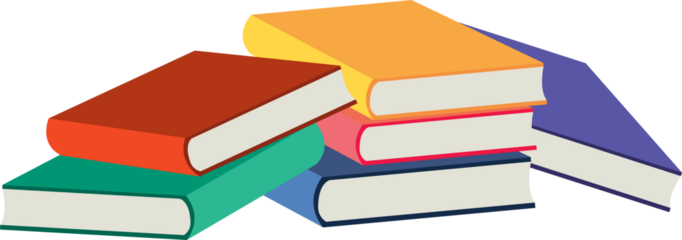 A colorful stack of various books showcasing learning, education, and knowledge isolated on transparent background