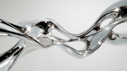 Abstract chrome aluminum shapes: liquid-metal sculpture with star motifs, isolated on white