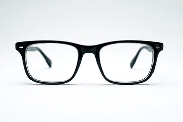 Black rectangular eyeglasses on white background â€” minimalist studio product portrait