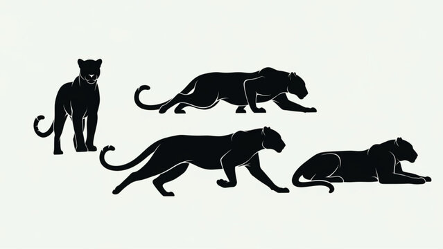 Black Leopard Silhouette Vector Showing Standing Crawling Sprinting and Resting Poses