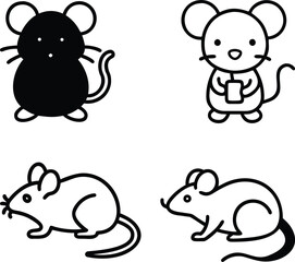 Four cartoon mice in different poses and styles