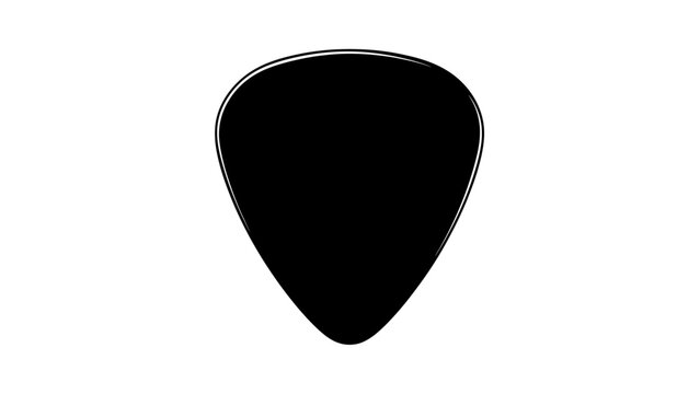 A single black guitar pick on a white background.