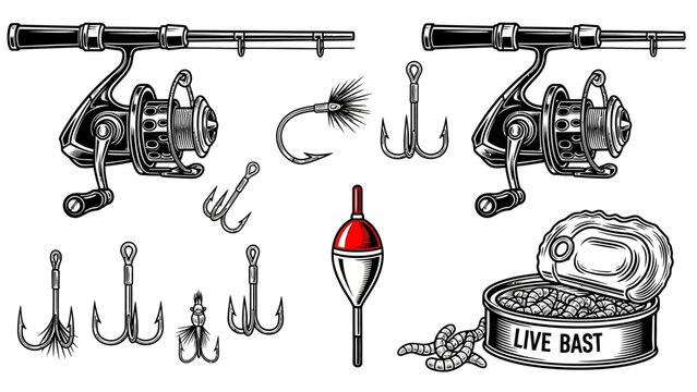 Collection of fishing equipment and bait
