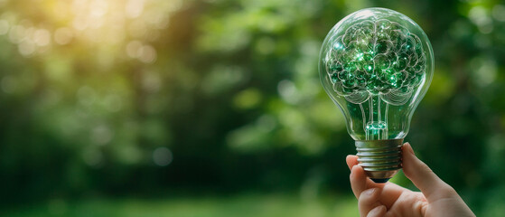 The light bulb with branches inside represents eco-friendly innovations, which will emphasise the theme of sustainable development on slides or as a background for green initiatives.