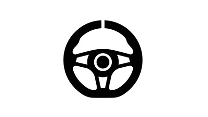Black steering wheel icon on white background. © Tukang