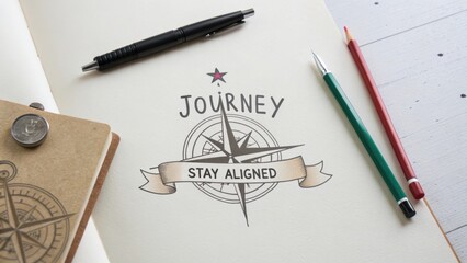 A compass drawing with banner illustrating a journey