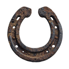 antique rusty horseshoe with nail holes isolated on transparent background