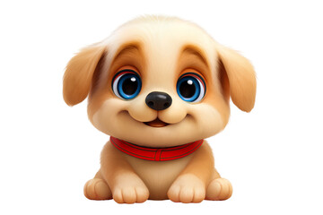 "3D Cartoon Puppy Icon &ndash; Cute Tan Dog with Blue Eyes and Red Collar for Kids and Pet Themes"