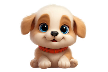 3D Cartoon Puppy Icon &ndash; Light Brown Dog with Blue Eyes and Red Collar for Kids and Pet Themes