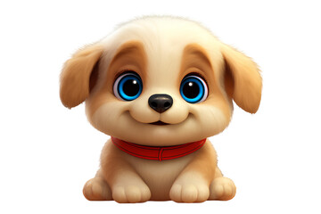 3D Cartoon Puppy Icon &ndash; Cream and Brown Dog with Blue Eyes and Red Collar for Kids and Pet Themes