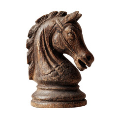 antique wooden chess knight piece isolated on transparent background