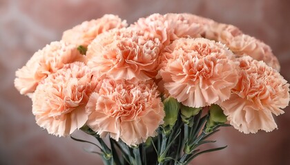 close up of a bouquet of delicate peach colored carnations
