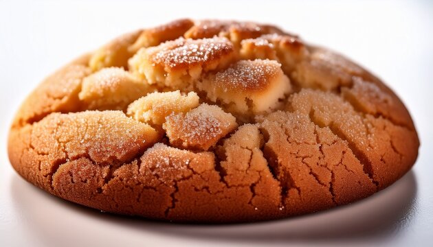 a freshly baked snickerdoodle cookie with golden brown surface cracked cinnamon sugar crust and slightly domed top