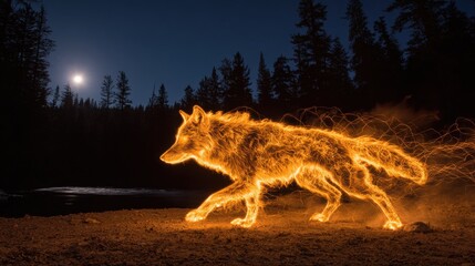 Glowing Wolf Figure on Ground with Forest Background