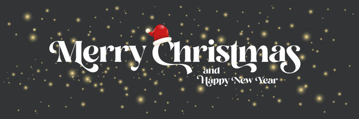 Merry Christmas and Happy New Year banner design template with Christmas lights and greeting text . Cartoon Happy Holidays day poster, wide banner, card, background, banner, label png with quote
