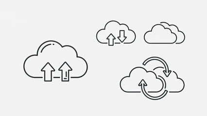Cloud Computing Icons: Upload, Download, Sync, Data Transfer Set