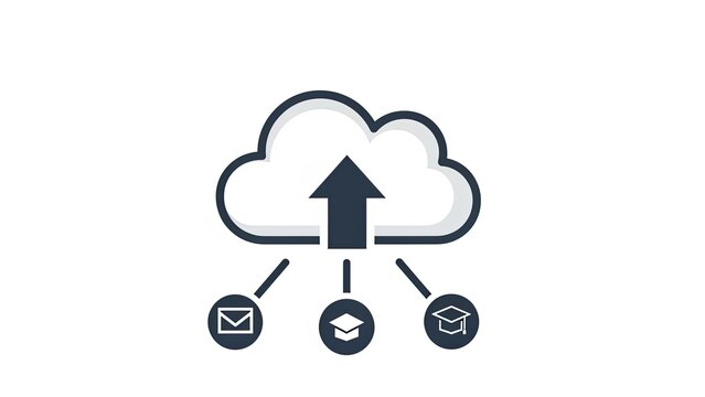 Cloud upload icon with email and graduation cap symbols, digital data concept - Powered by Adobe