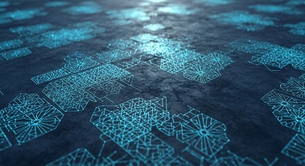 Blue Digital Leaves on Dark Background.