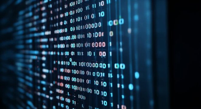 Abstract digital stream of binary code, representing data and technology