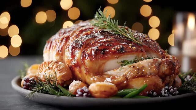 A Warm Delicious Christmas Roast Turkey Family Feast