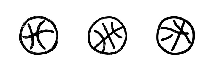 Abstract Basketball Line Icon Set In Doodle Style. Sports Equipment, Team Game, And Athletic Activity Outline Sketch Collection. Hand Drawn Isolated Vector Illustration