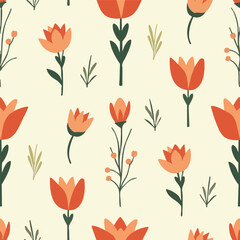 OrangeRedTulipFloralSeamlessPattern