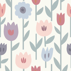 PastelTulipDaisyFloralSeamlessPattern