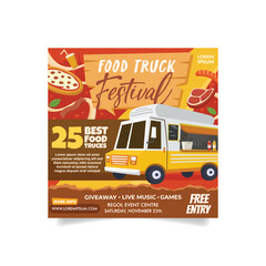Food Truck Festival With Illustration and Elements
