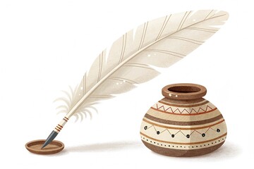 Retro pen for writing in a beautiful inkwell decorated with beads