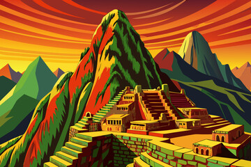 Steep green mountain slopes surrounding Machu Picchu create a powerful landscape where ancient stone structures meet dramatic elevation and natural Andean terrain