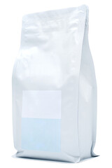 vertical view of sealed packages for bulk products with empty labels on them, for 500 grams, on a white background, isolated