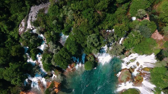 Kravica Waterfall aerial view in Bosnia and Herzegovina
