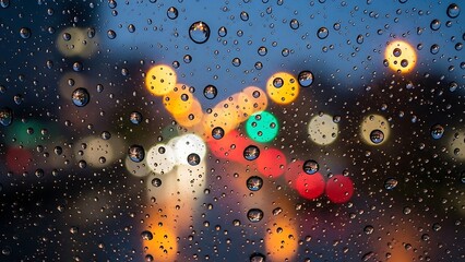 Traffic lights on a rainy night.