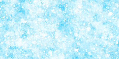 Abstract blue grunge background with bokeh effect snowflakes texture. Soft sky-blue paint aquarelle hand-painted watercolor background design. beautiful bright blue paper texture.