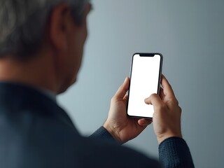 Man holding smartphone with blank screen in hand