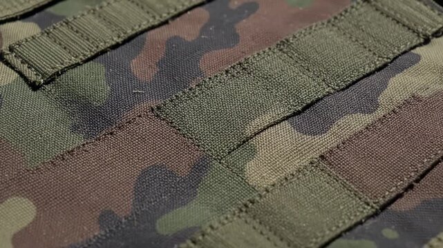 Close-up of Camouflage Fabric Texture with Military Pattern.