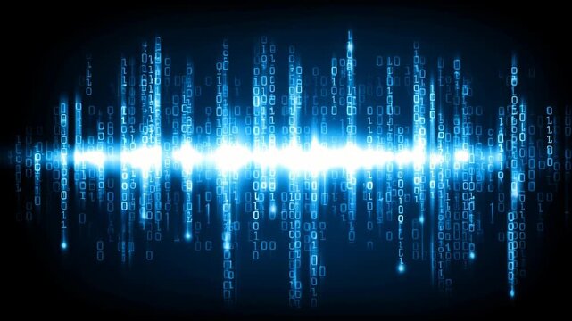 Dynamic blue binary code visualization representing technology and data flow in a digital world