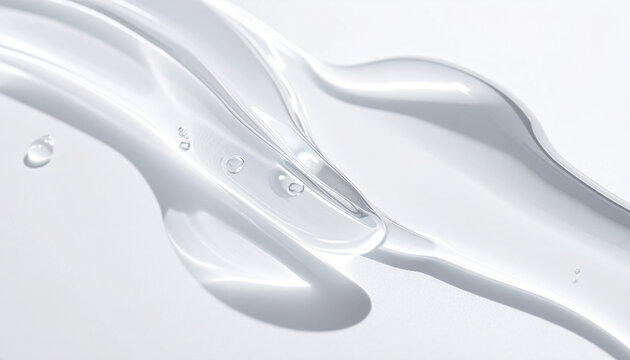 透明な美容液テクスチャと水滴のミニマル背景｜保湿・AHA・先端スキンケア成分 / Minimal background of clear serum texture with droplets | hydration, AHA, advanced skincare ingredients