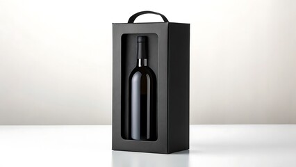 Luxury wine bottle gift packaging in elegant black presentation box